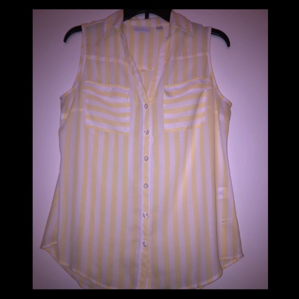Yellow and white striped sleeveless top